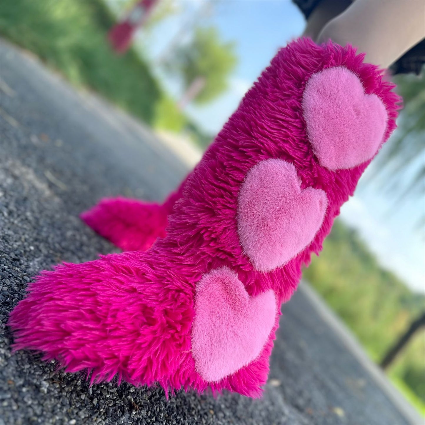 Faux Fur Heart Embroidered Fleece Lined Flat Waterproof Women's Snow Boots