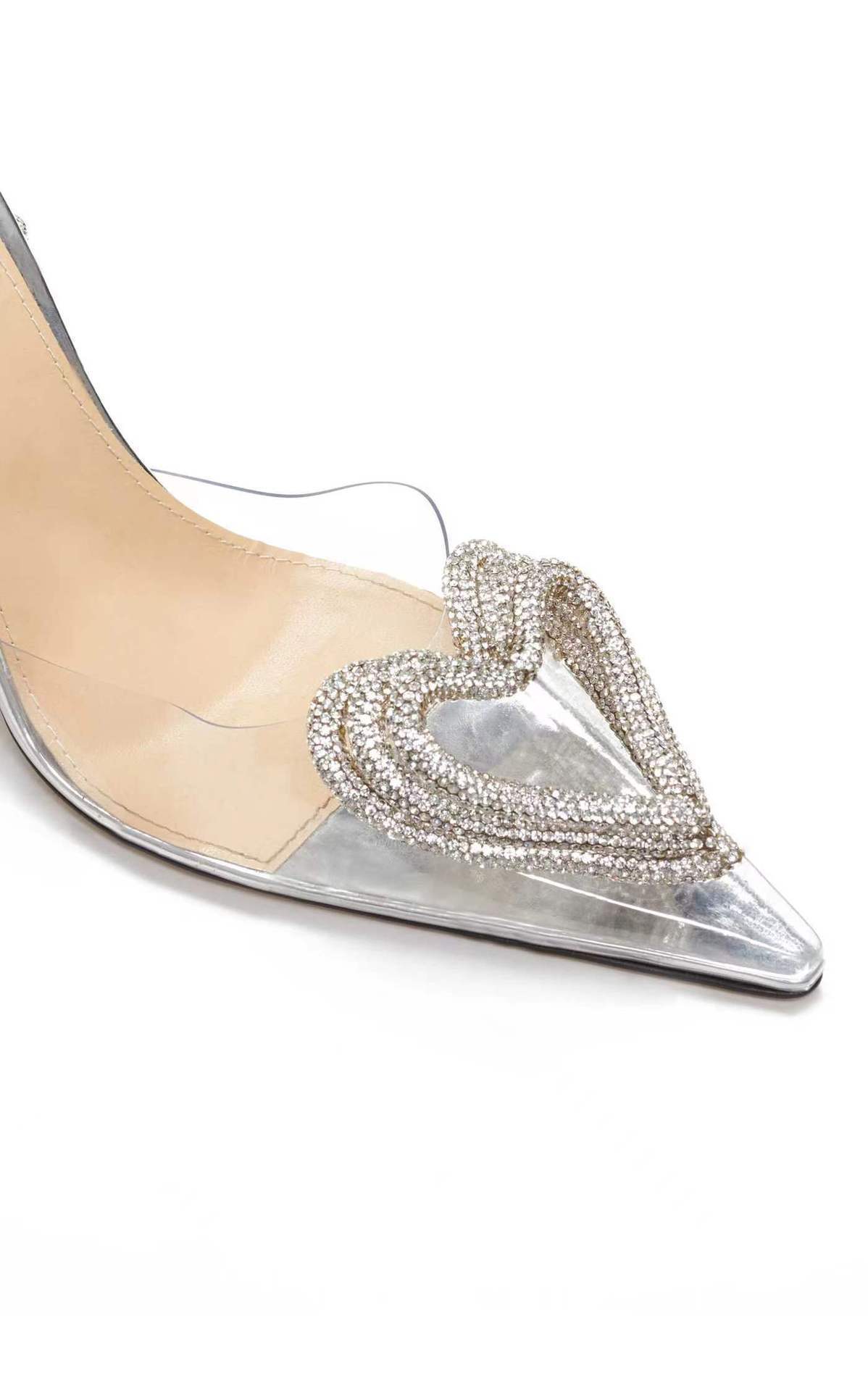 Metallic Rhinestone Heart Design Ankle Strap Stiletto Heel Sandal Pumps