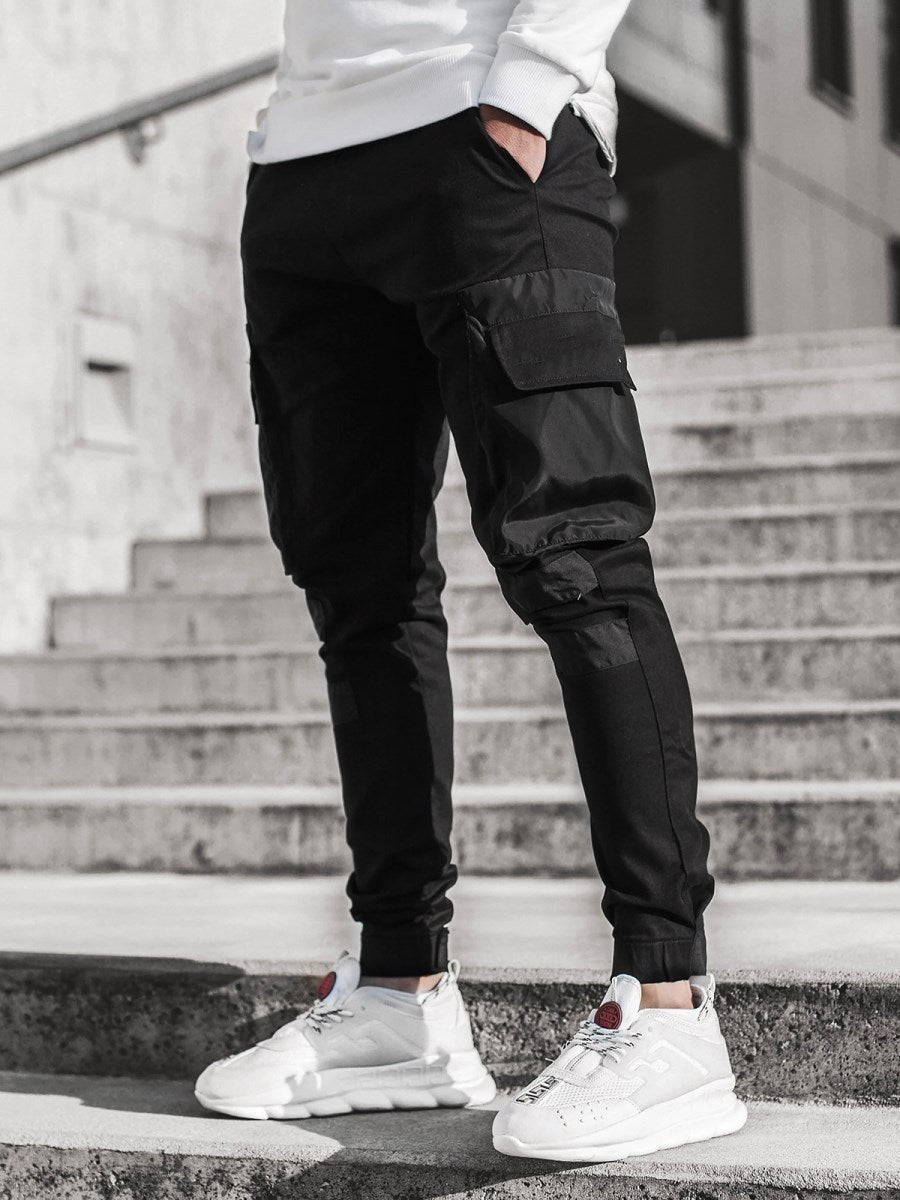 Men's Casual Sports Woven Pocket Panel Tie-Up Casual Pants