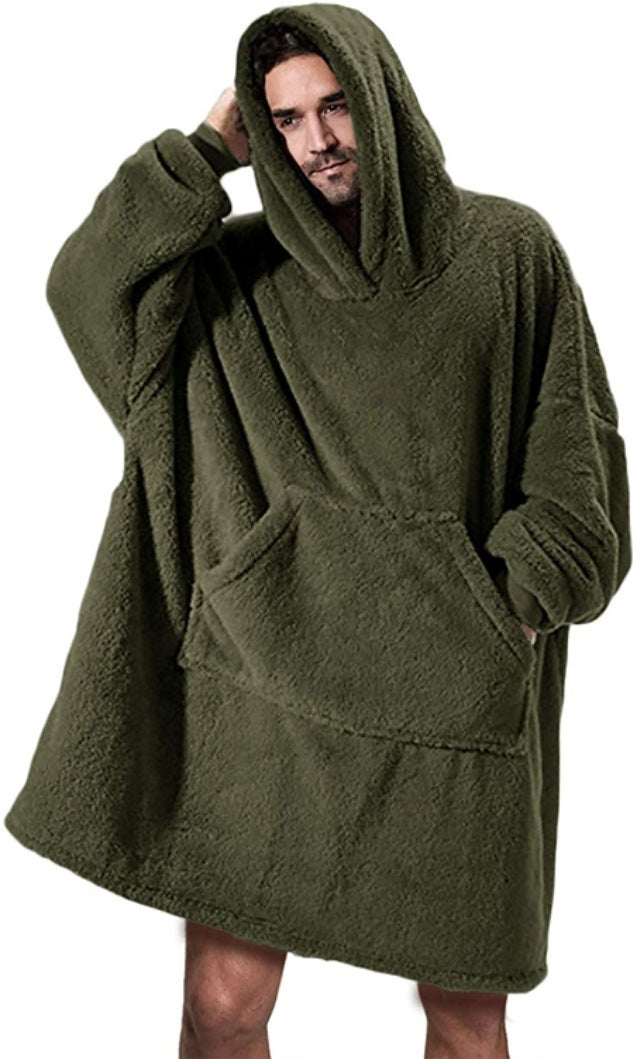 Oversized Unisex Fleece Loose 2-Sided Wearable Hoodie Blanket Sweatshirt w/ Kangaroo Pocket