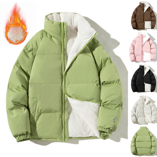 Unisex Plush Fleece Lined Solid Color Pocketed Puffer Bomber Jacket