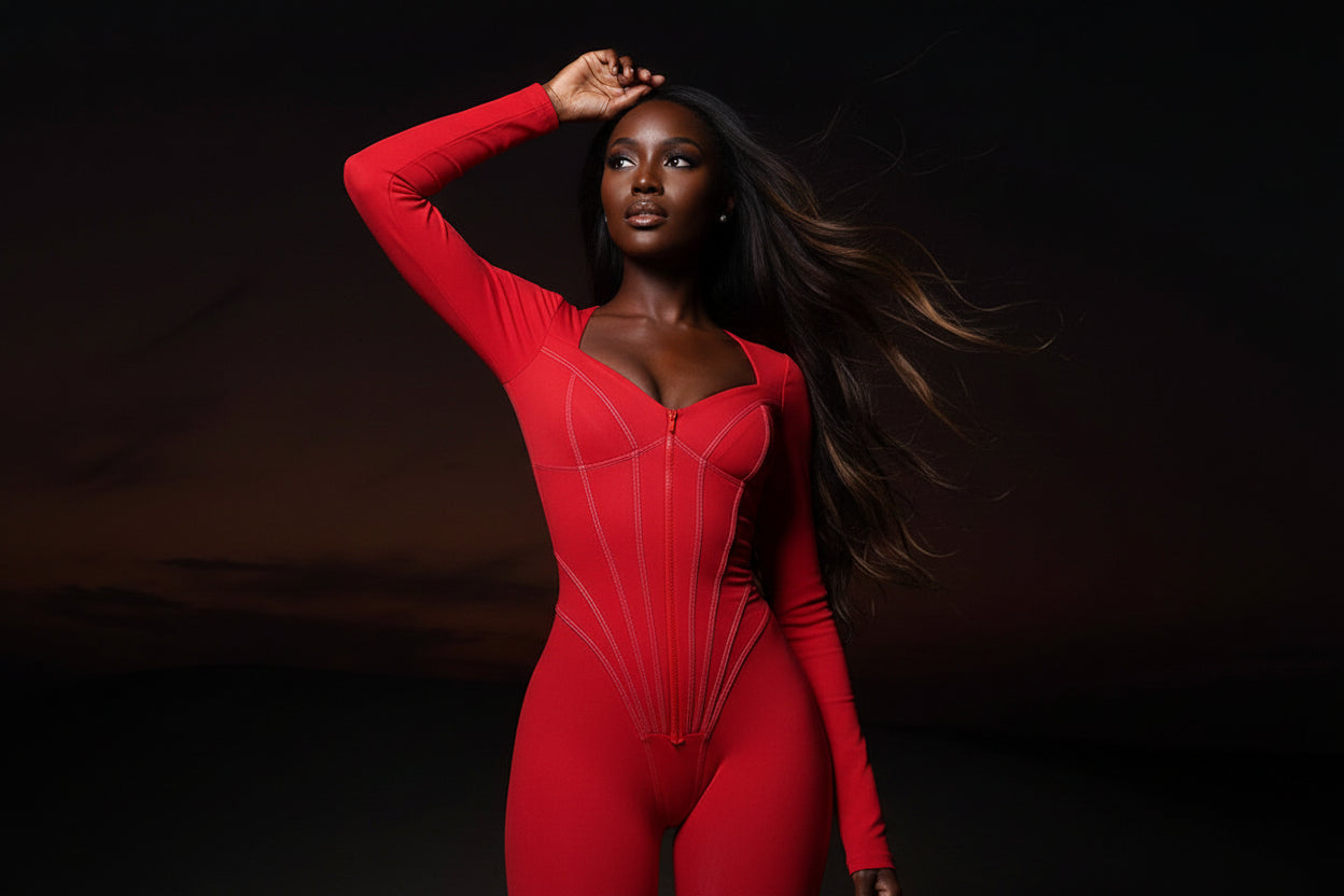Corset Top Bodycon Long Sleeve Skin Tight Solid Color Zipper Jumpsuit