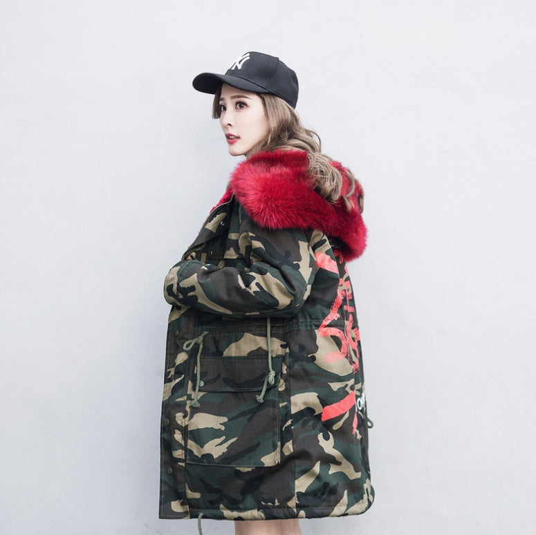 Men's Unisex Camoflauge Graffiti Print Velvet Lined Hip-Hop Hoodie Coat
