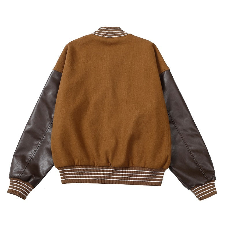 Men's Hip-Hop Colorblock Letter Print Baseball Cotton Varsity Bomber Jacket