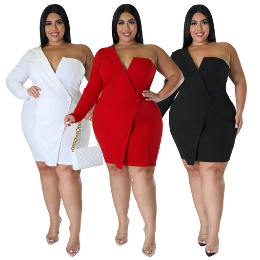 One Sleeve Asymmetrical Solid Color Mini Club/Party Formal Wrap Dress to 5X Plus Size
