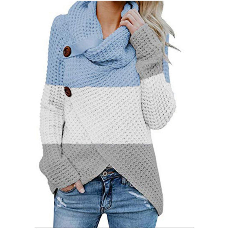 Irregular Colorblock Striped Turtleneck Women's Sweater to 3X Plus Size