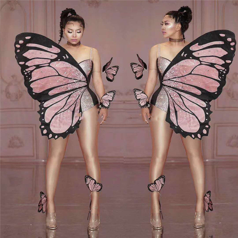 Pink/Black Oversized Diamond Butterfly Wings One-Piece Costume