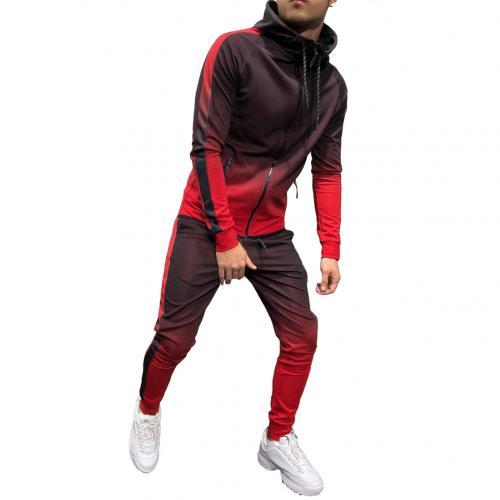 Men's Gradient Side Striped Drawstring Zipper Hoodie Sweatshirt + Skinny Sweatpants Tracksuits
