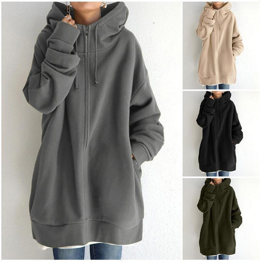 Oversized Drawstring Women's Fuzzy Long Sleeve Sports Pullover Zipper Hoodie Sweatshirt to 5X Plus Size