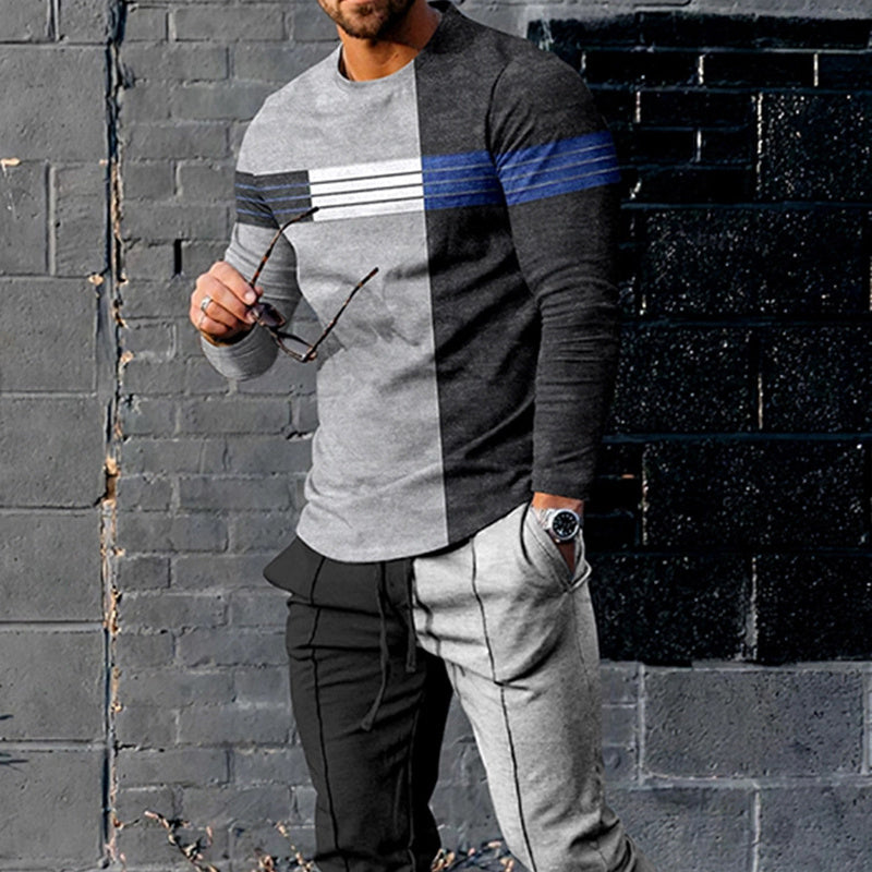 Colorblock Striped/Playing Cards/Abstract Multi-Colored Long Sleeve + Skinny Pocketed Jogger Sweatpants Tracksuit