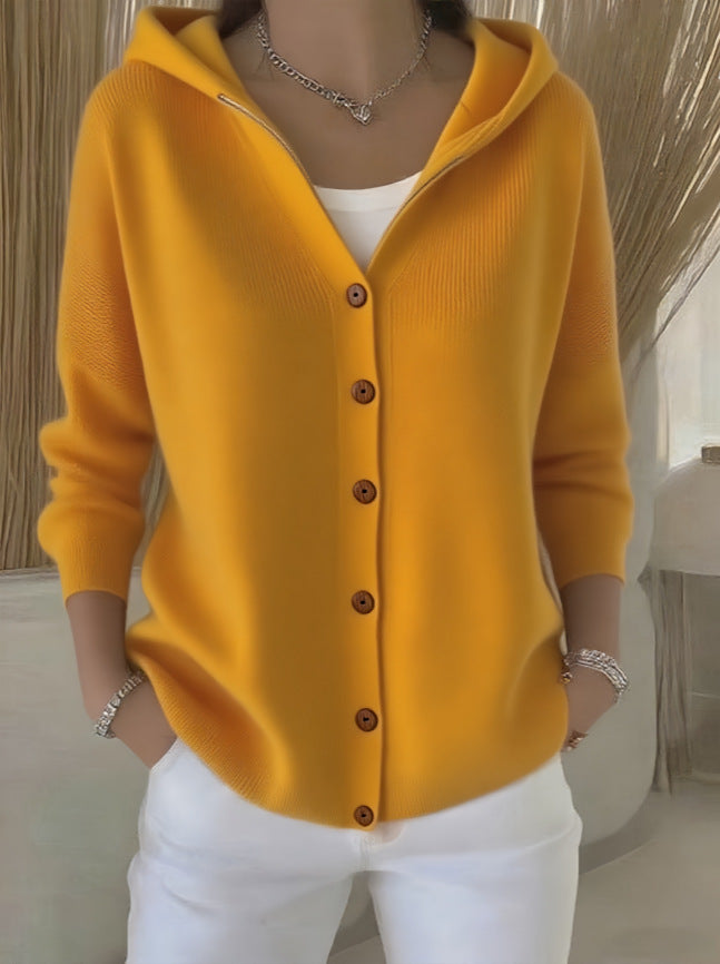 Button-Up Solid Color Knitted Women's Hoodie Cardigan Sweater to 5X Plus Size