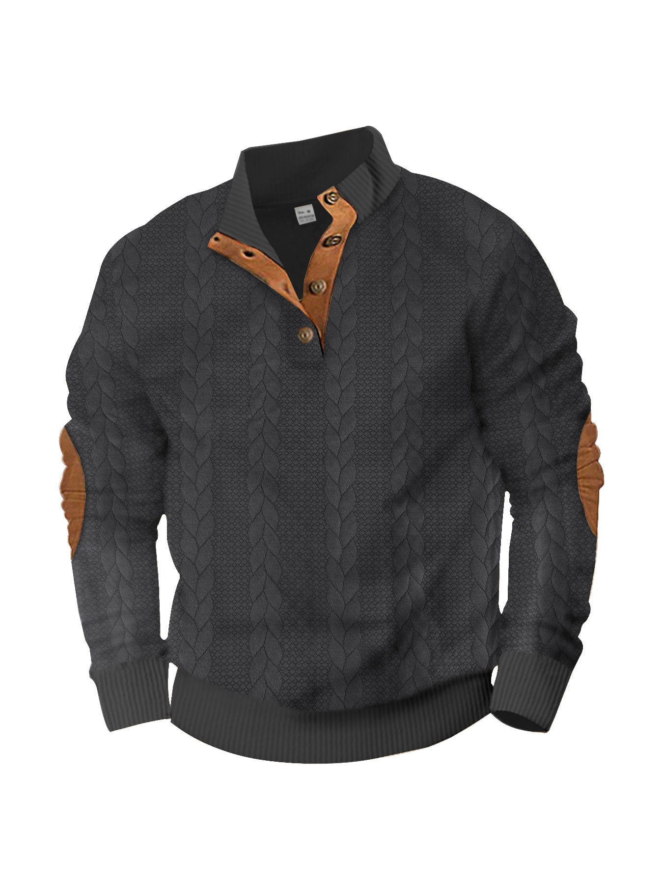 Men's Jacquard Button Design Long Sleeve Embroidered Patch Sweater