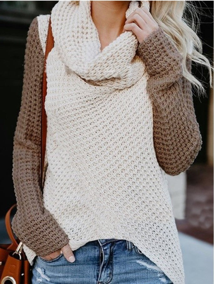 Turtleneck Colorblock Long Sleeve Women's Knitted Sweater to 5X Plus Size