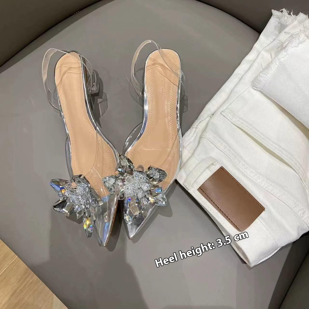 PVC Transparent Crystal Flower Design Spiked Heel Women's Pumps