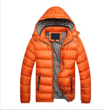 Men's Ribbed Solid Color Winter Puffer Hooded Jacket