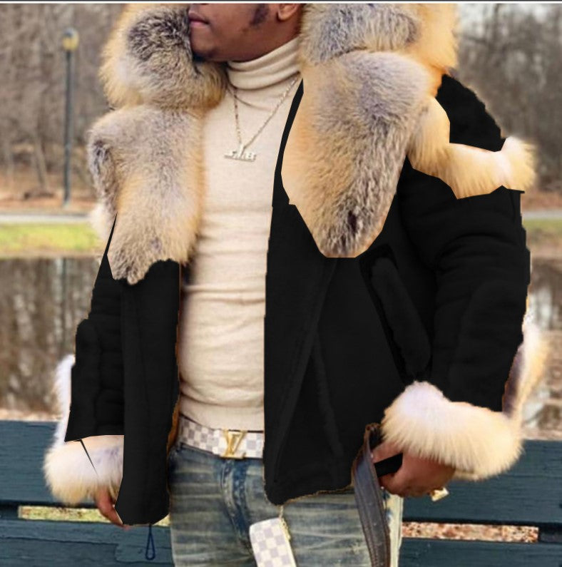 Men's Shearling Faux Leather Fleece Faux Fur Collar Fully Lined Long Sleeve Jacket to 5X Big & Tall