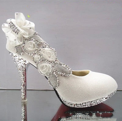 Crystal Rhinestone Pearl Metallic Rose Bow Embellished Round Toe Women's Stiletto Pumps