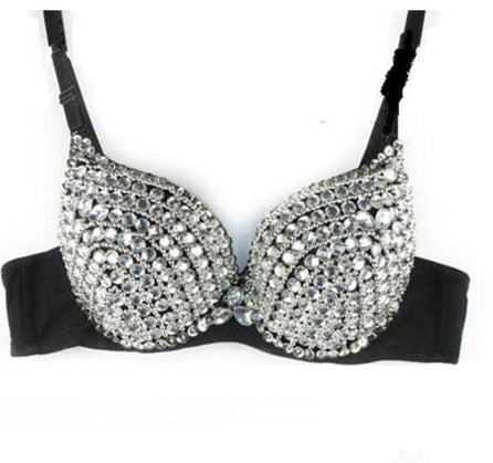 Black Rhinestone Detail Bra
