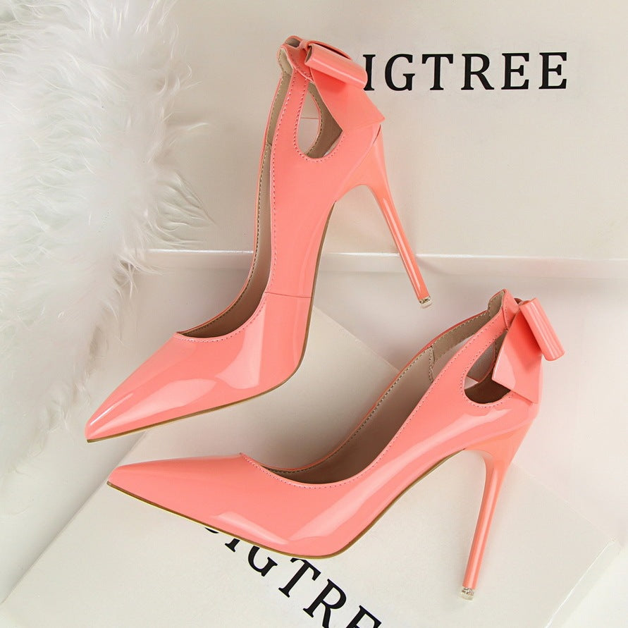Cut-Out Back Bow Design Women's Stiletto Heel Pumps