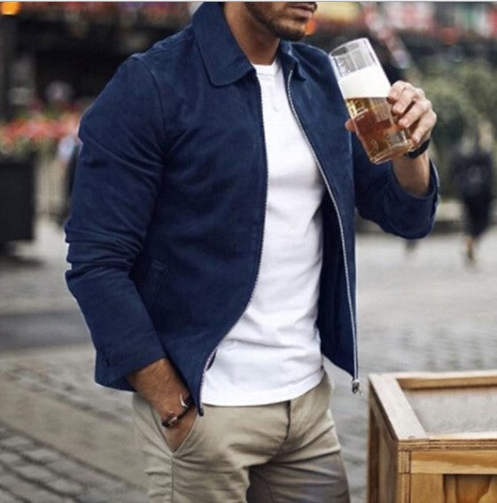Men's Slim Turn-Down Collar Zipper Jacket