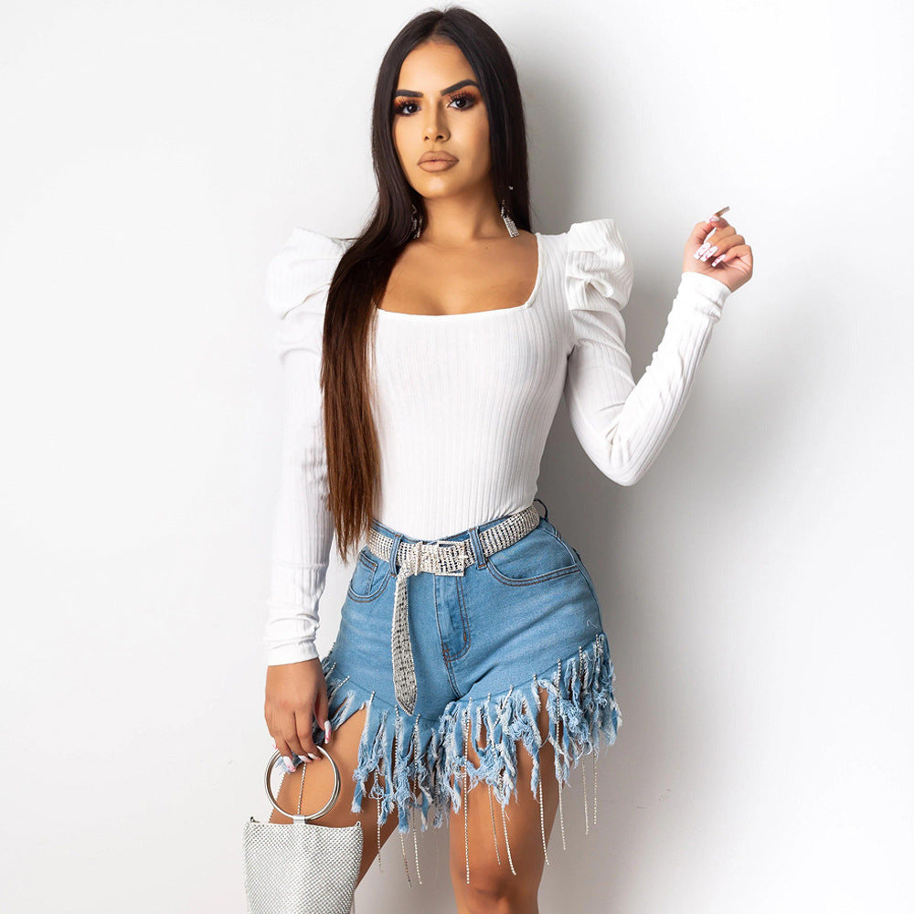 Denim Ripped Tassel Fringe Women's Mini Cowgirl Rodeo Jean Shorts to 3X Plus Size