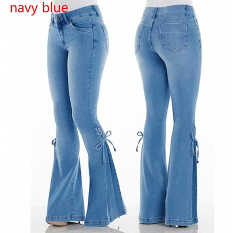 Denim Bowknot Detail Stretch Women's Flared Leg BellBottom Jeans
