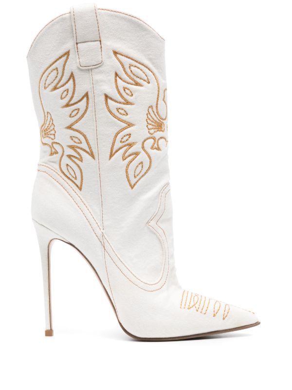 Western Denim/PU Leather Embroidered Stiletto Heel Women's Ankle Boots