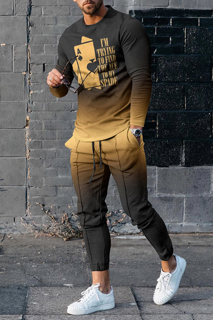 Colorblock Striped/Playing Cards/Abstract Multi-Colored Long Sleeve + Skinny Pocketed Jogger Sweatpants Tracksuit