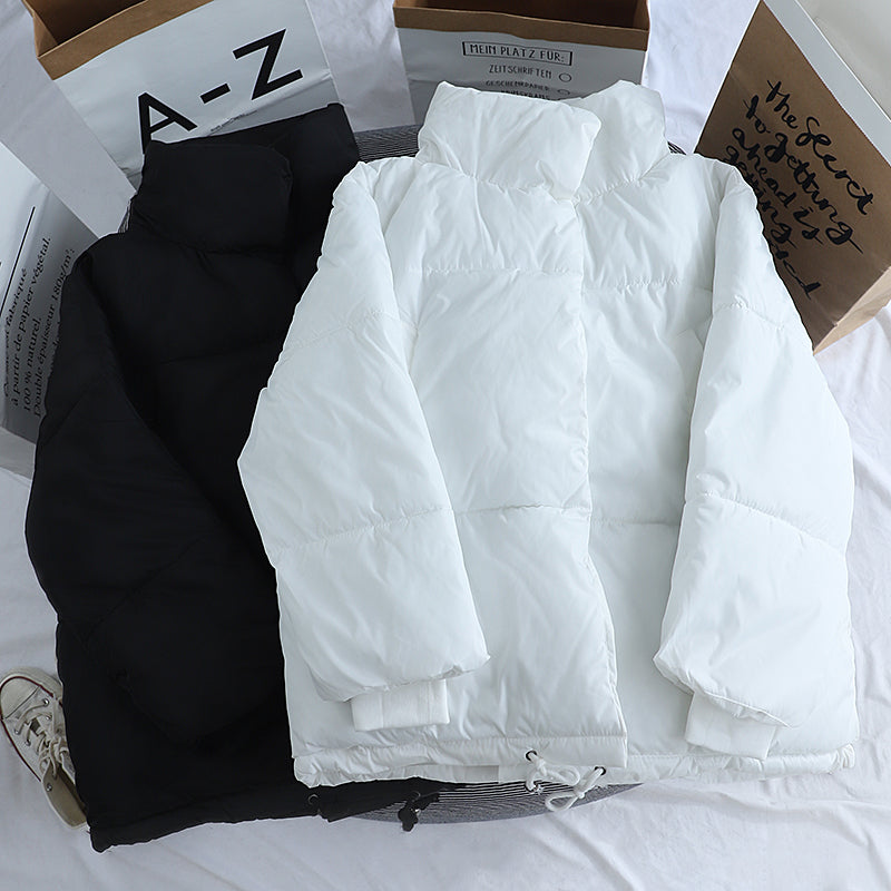 Stand Collar Cropped Women's Winter Puffer Bomber Jacket