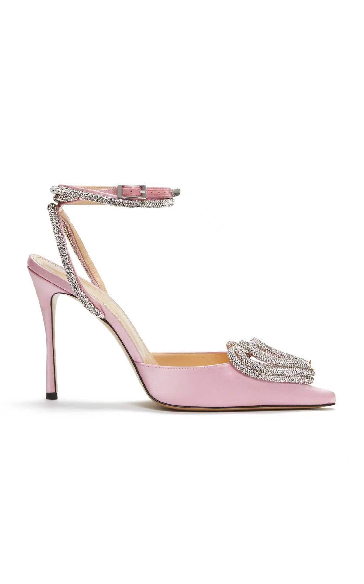 Metallic Rhinestone Heart Design Ankle Strap Stiletto Heel Sandal Pumps