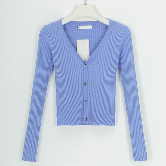 Button-Up Ribbed Solid Color Women's Long Sleeve Skinny Fit Cardigan Sweater