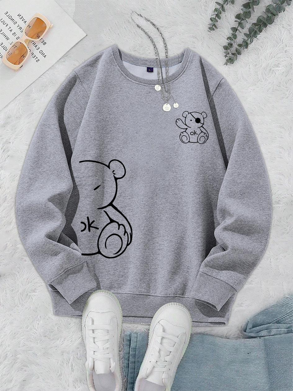 Teddy Bear Print Women's Long Sleeve O-Neck Sweatshirt