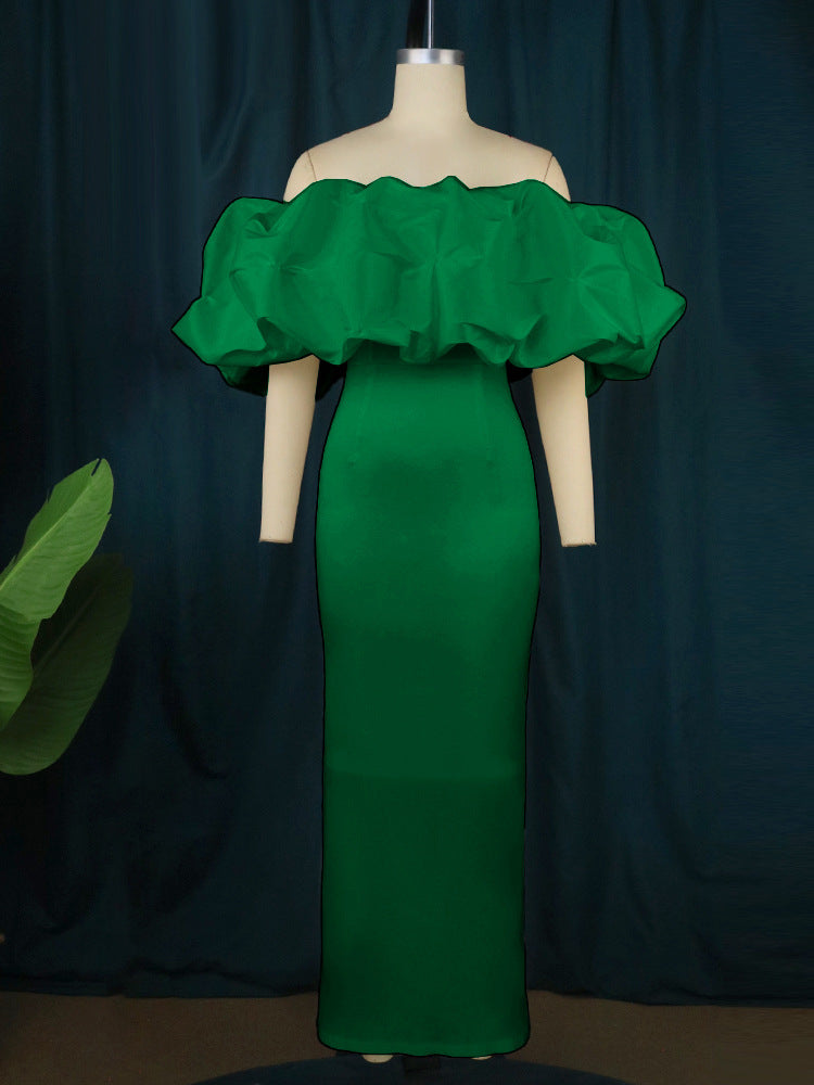 French Oversized Flower Top Off-the-Shoulder Solid Color Formal Maxi Party Dress to 4X Plus Size