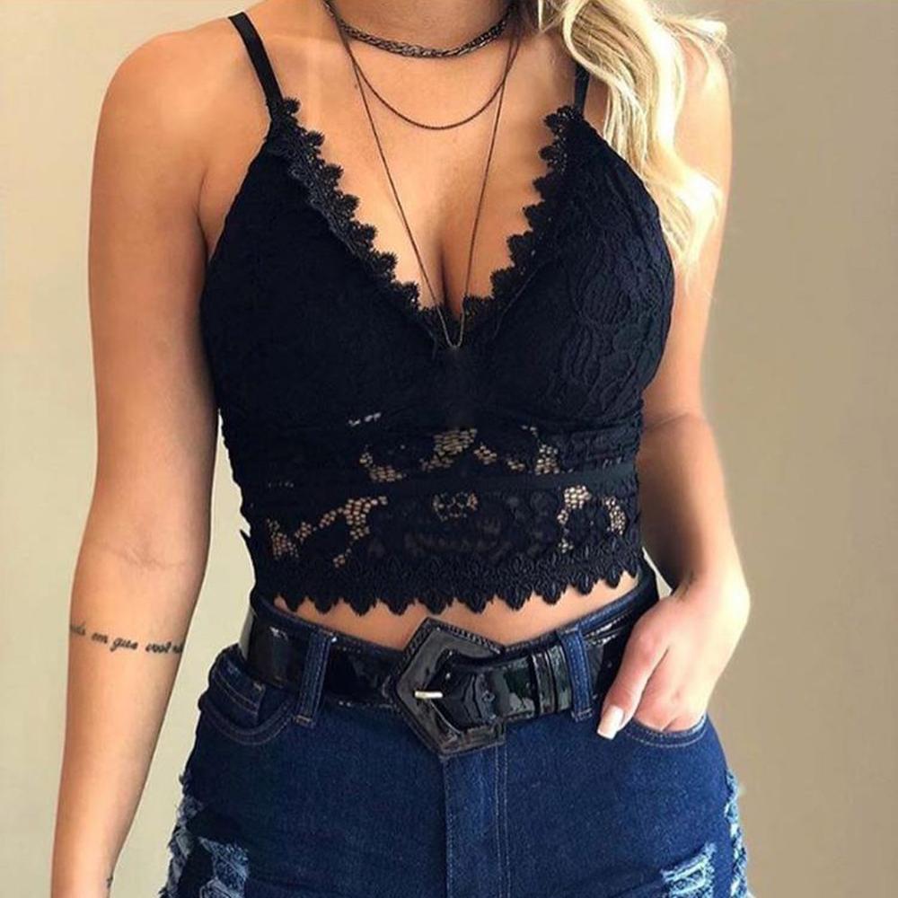 Lace Steel Ring Women's Hollow-Out V-Neck Crop Tank Top