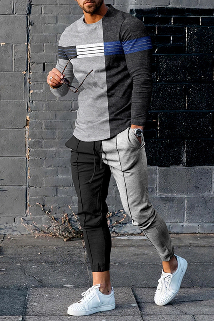 Colorblock Striped/Playing Cards/Abstract Multi-Colored Long Sleeve + Skinny Pocketed Jogger Sweatpants Tracksuit