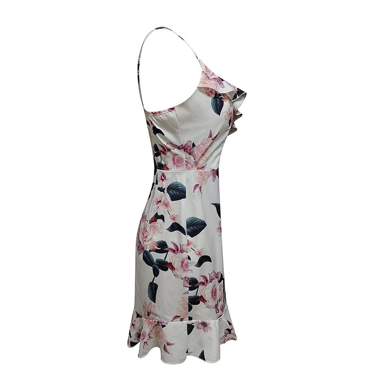 White/Pink Sleeveless Floral Print V-Neck Mini Sundress