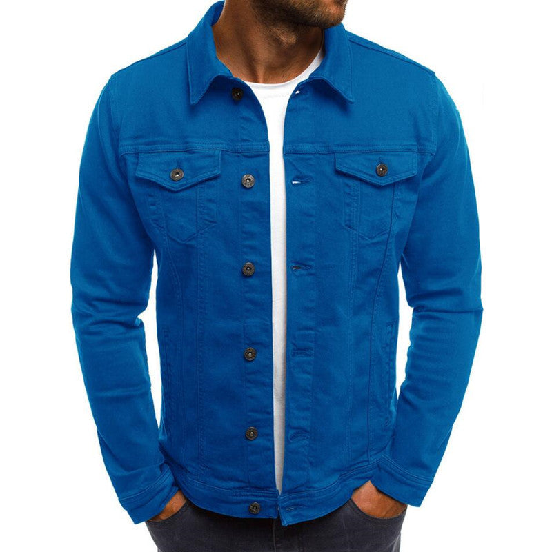 Casual Men's Denim Double Pocket Design Solid Color Button-Up Jean Jacket to 4X Big & Tall