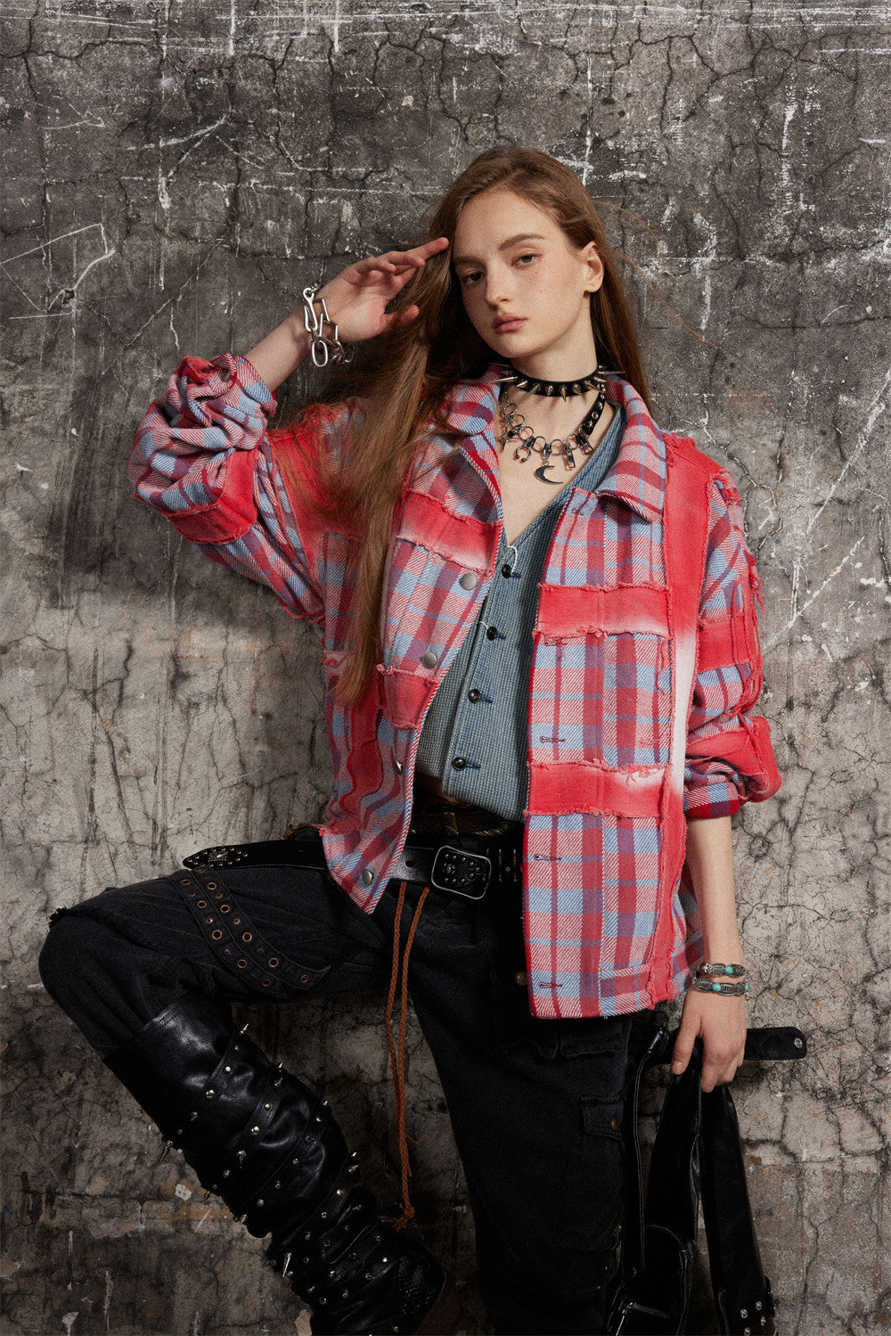 Plaid Checkered Colorblock Paneled Women's Turn-Down Collar Button-Up Coat