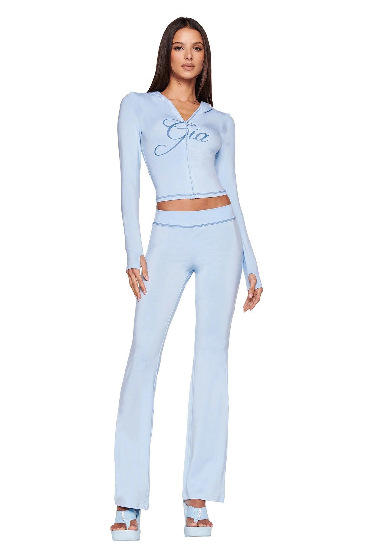 I AM GIA Women's Crop Zipper Hoodie Jacket + Sweatpants Tracksuit