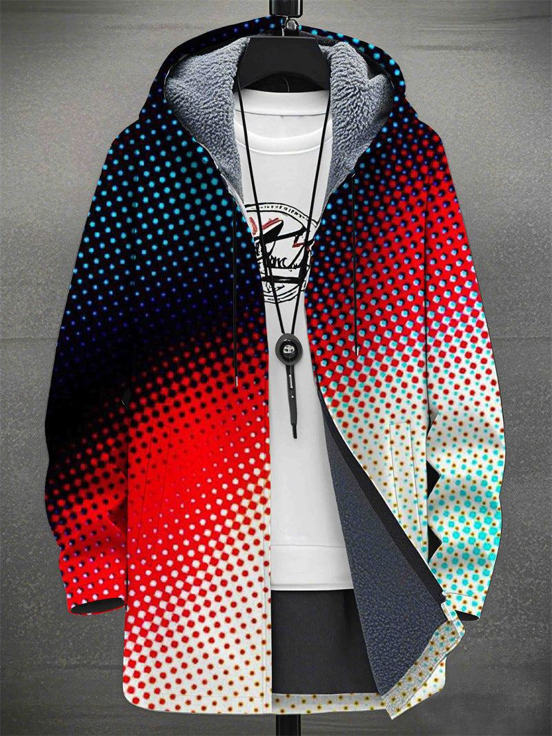 Men's Colorblock/Plaid/Camo/Abstract/Bohemian  Digital Print Velvet 3/4 Length Hip-Hop Hoodie Jacket to 4X Big & Tall