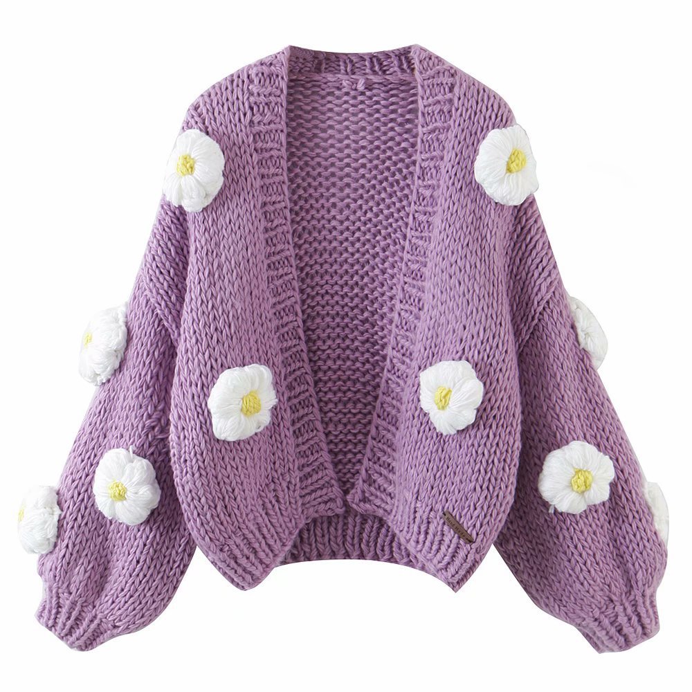 Handmade Crochet Flower/Cloud/Strawberry Women's Jacquard Embroidered Cardigan Sweater