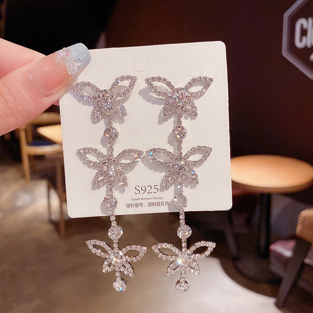 Assorted Hanging Sterling Silver/Gold Needle Light Rhinestone Pearl/Tassel Earrings