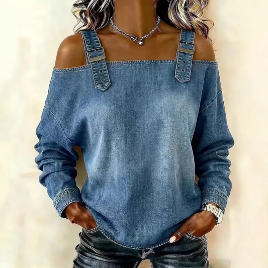 Women's Off-shoulder Strap Long-sleeve Top