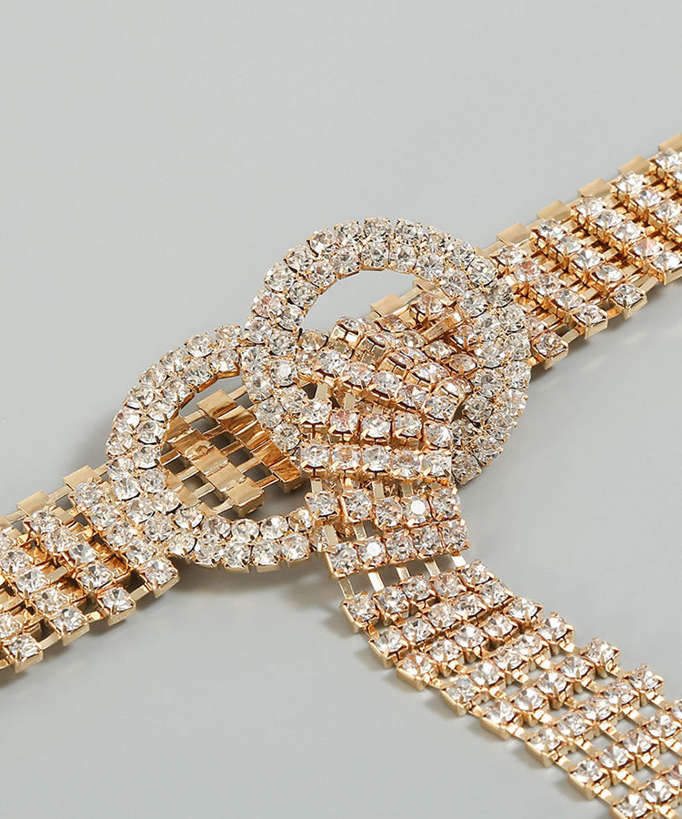 Sparkling Glitter Tassel Fringe Shoulder Design Deep V-Neck Long Sleeve Formal Party Jumpsuit w/ Chain Belt