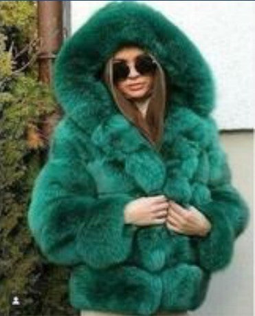 Oversized Ribbed Solid Color Faux Fur Women's Hoodie Jacket to 4X Plus Size