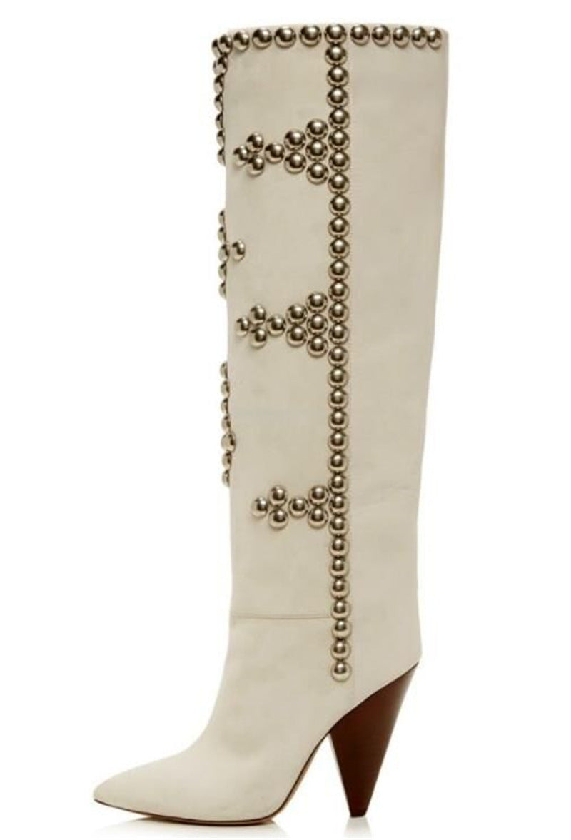Studded Wedge Heel Pointed Toe Women's Over-the-knee/Ankle Boots