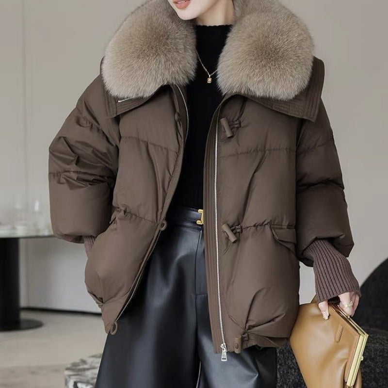 Down Cotton Padded Temperament Women's Oversized Faux Fur Collar Down Thick Coat