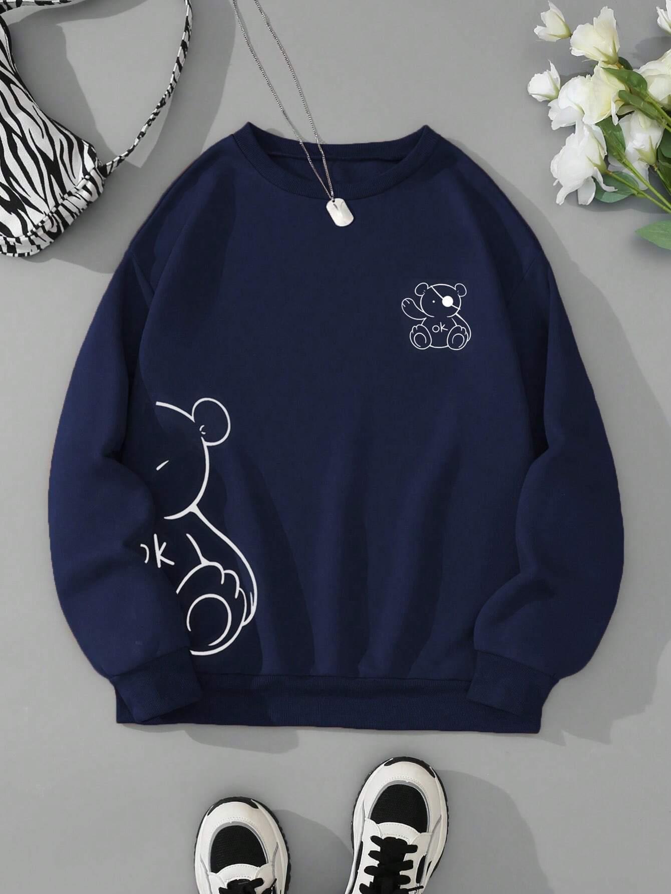 Teddy Bear Print Women's Long Sleeve O-Neck Sweatshirt