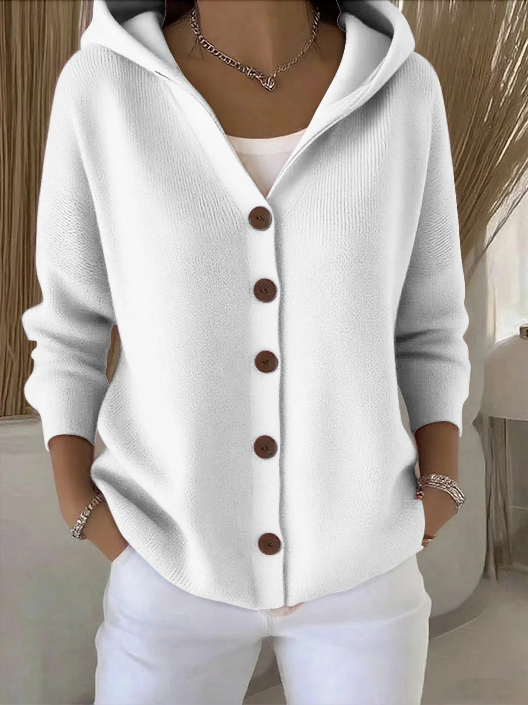 Button-Up Solid Color Knitted Women's Hoodie Cardigan Sweater to 5X Plus Size