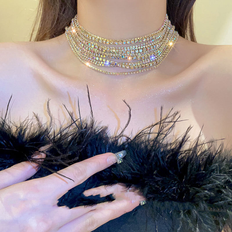 Full Diamond Crystal Multi-Layer Choker Necklace